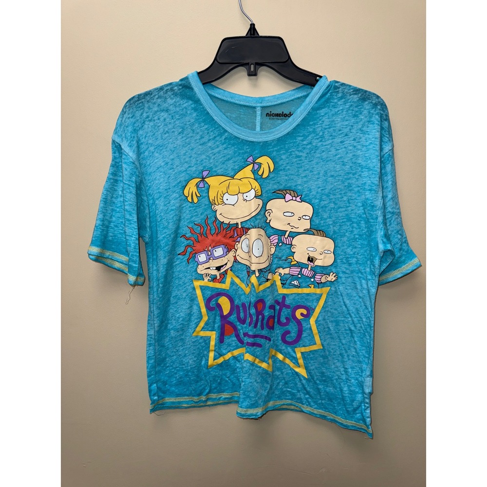 Nickelodeon Rugrats Graphic Tee Turquoise  Cropped Shirt Womens XS 90s Retro